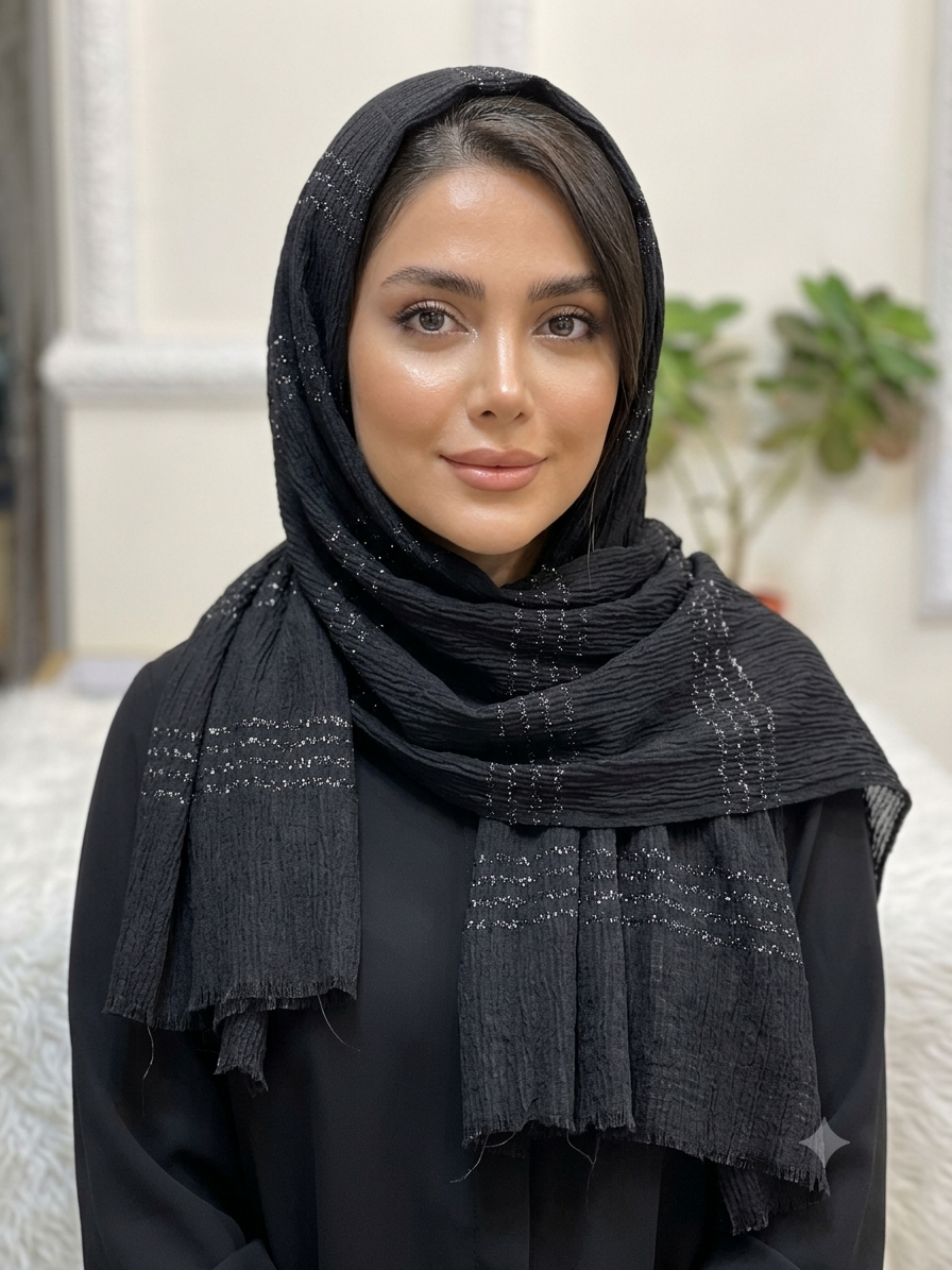 شال پیلسه مشکی لمه دار